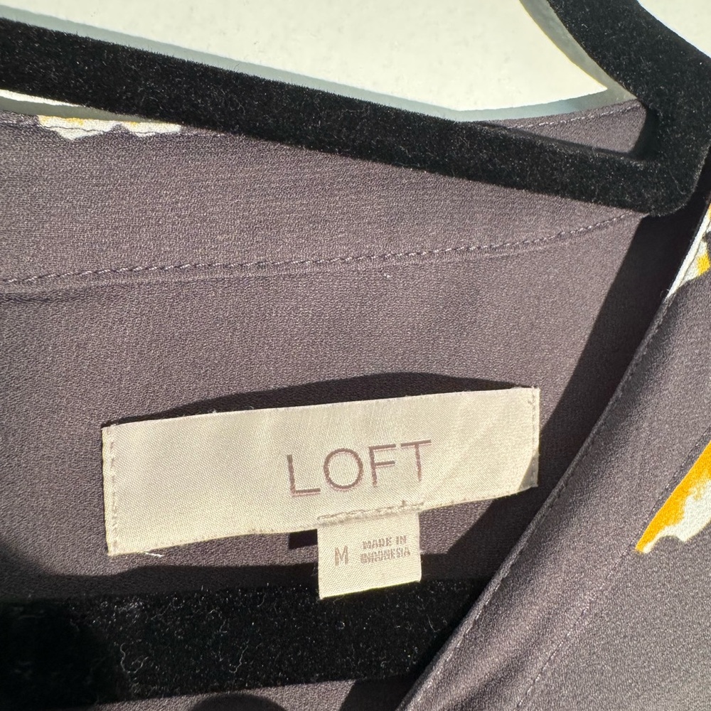 LOFT Black Floral Blouse with Orange and Yellow Accents - Picture 2 of 2